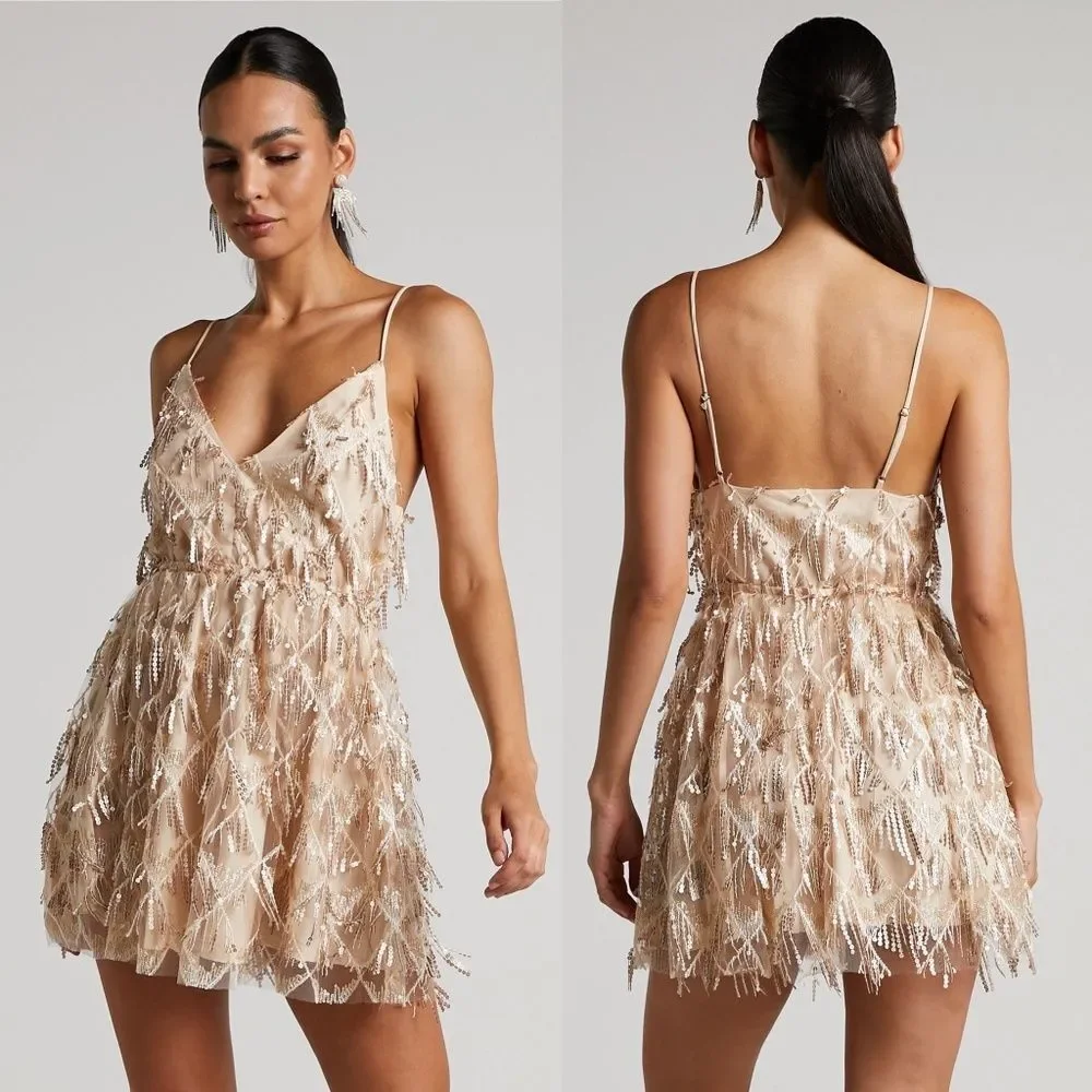 khrizza mini dress sequin gathered dress in gold Khrizza Mini Dress